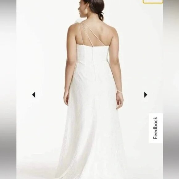 NWT Davids Bridal Collection One Shoulder Sheath Lace Plus Size Wedding Dress - Picture 2 of 9